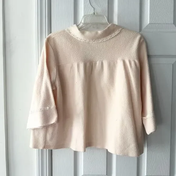 Vintage Pink Peach Fleece Fleece Lace Trim Bed Jacket Capelet No Size S/M - Picture 8 of 8